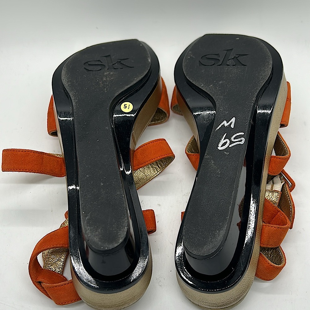 Stephane Ke’lian Burnt Orange Suede Wedge Platform Sandals Shoes **Sz 5.5**🌺🌺 - Picture 8 of 9
